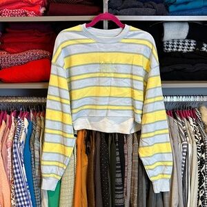 BDG blue/yellow/gray striped long sleeve hi low cropped sweatshirt size S